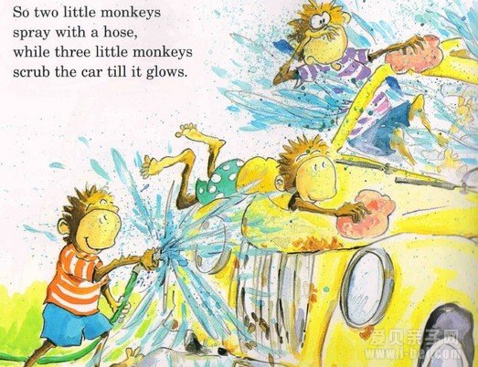 英语早教绘本：Five Little Monkeys Wash The Car